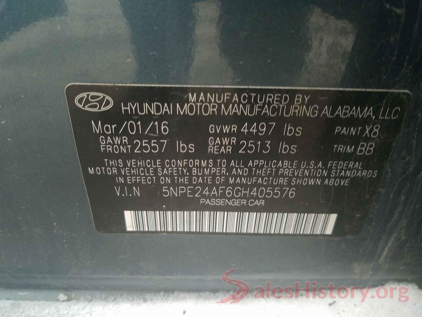 5NPE24AF6GH405576 2016 HYUNDAI SONATA