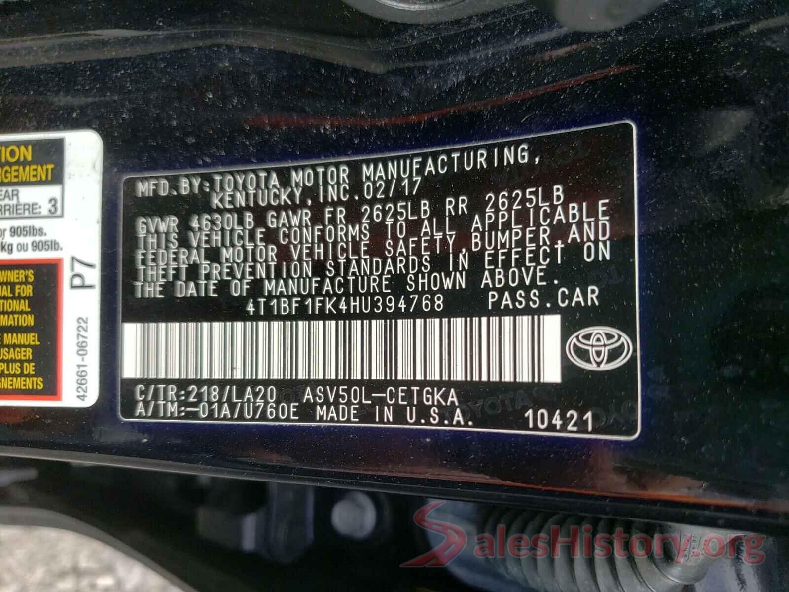 4T1BF1FK4HU394768 2017 TOYOTA CAMRY