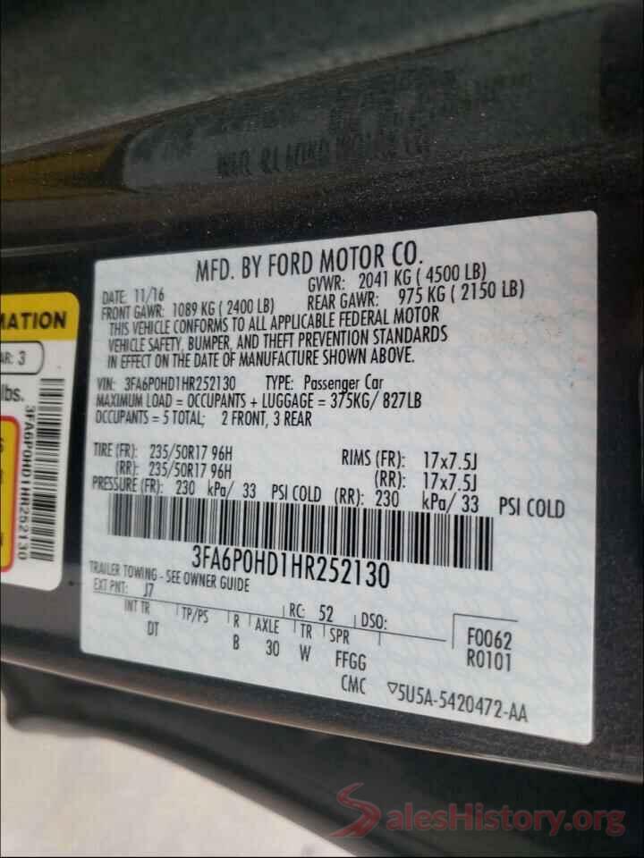 3FA6P0HD1HR252130 2017 FORD FUSION