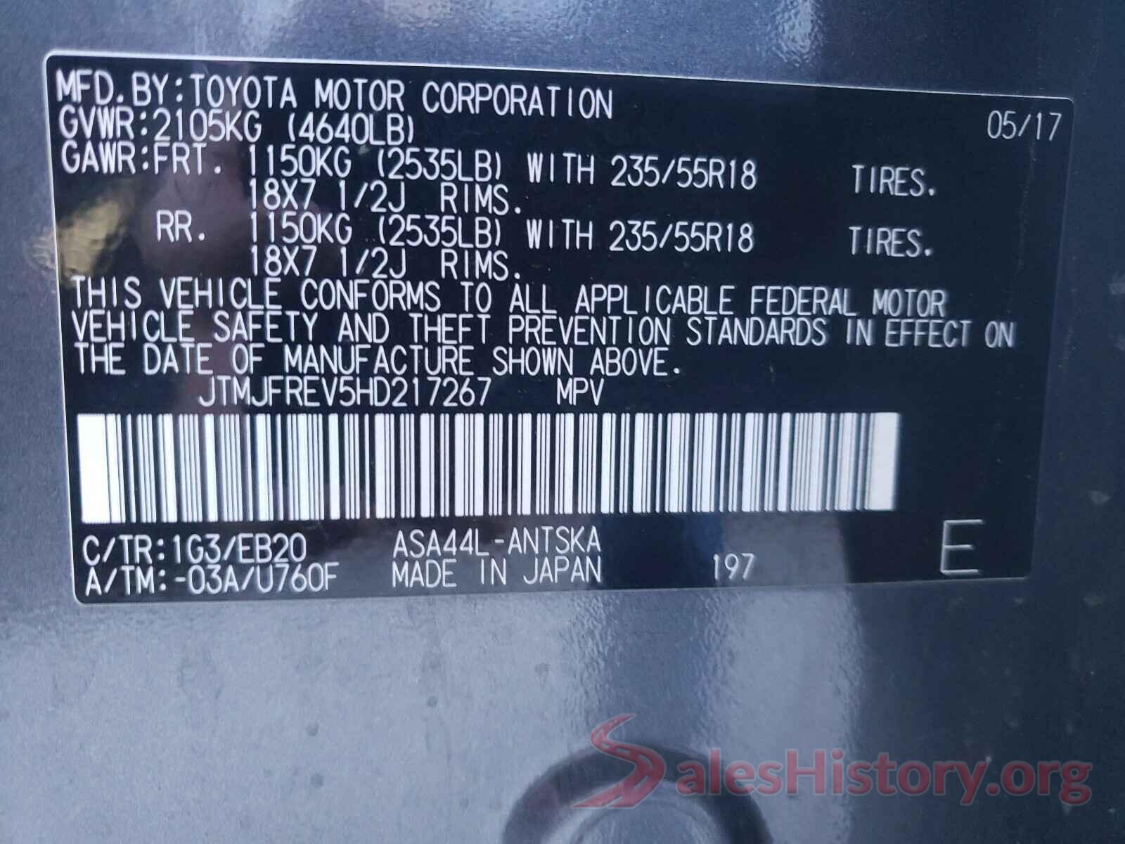 JTMJFREV5HD217267 2017 TOYOTA RAV4