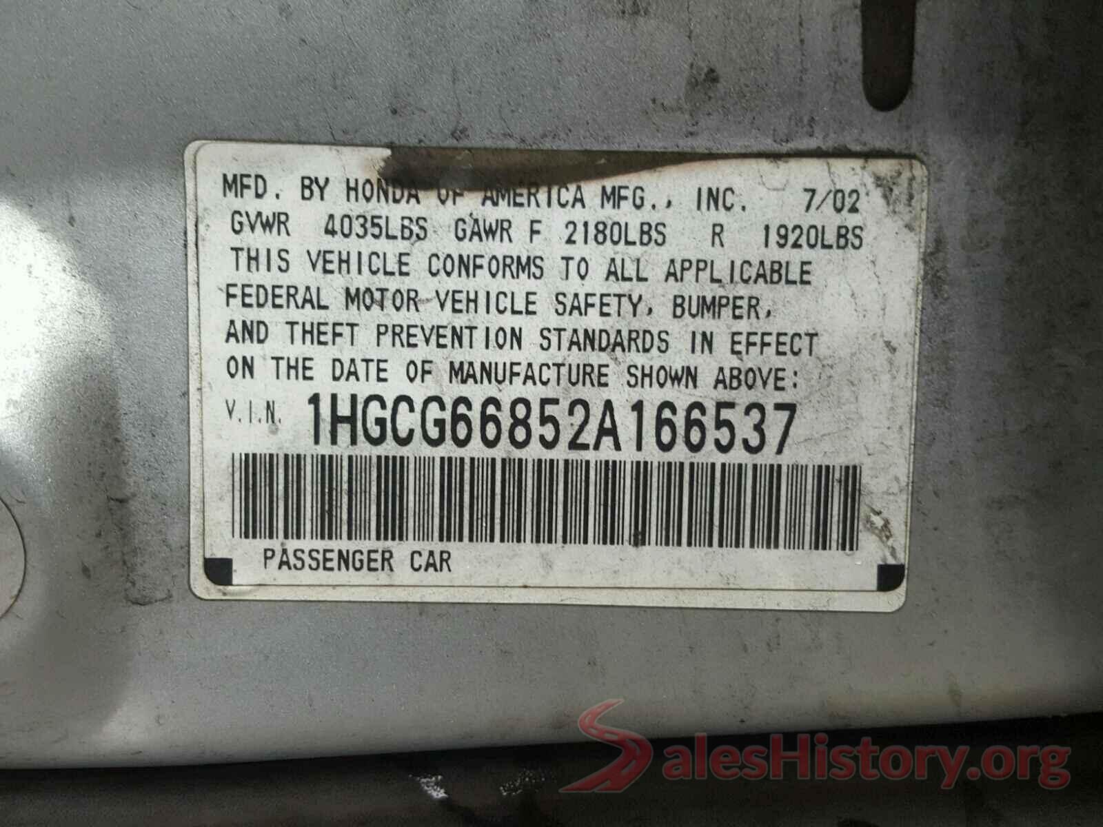 JTJBM7FX0G5143728 2002 HONDA ACCORD