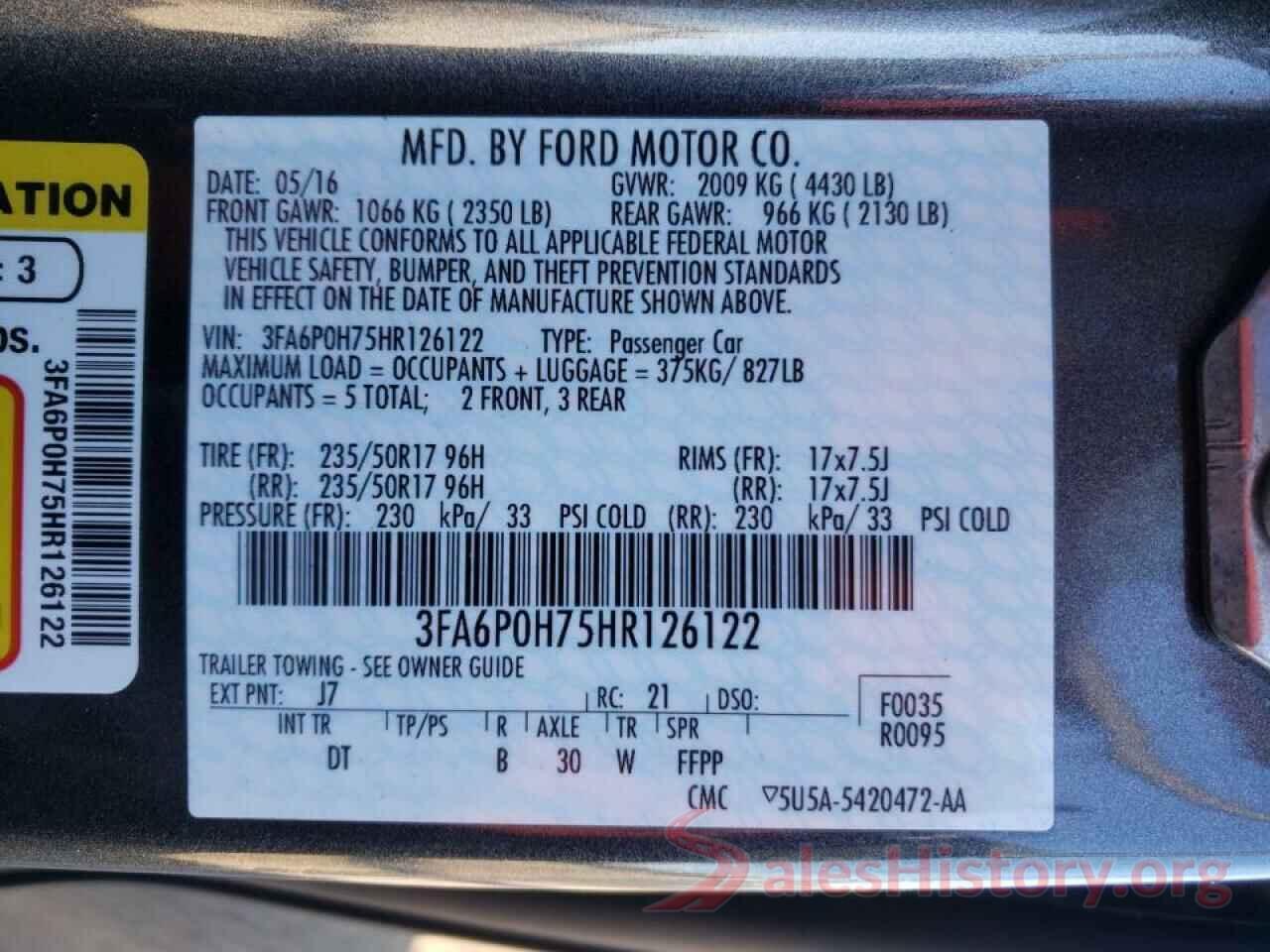 3FA6P0H75HR126122 2017 FORD FUSION