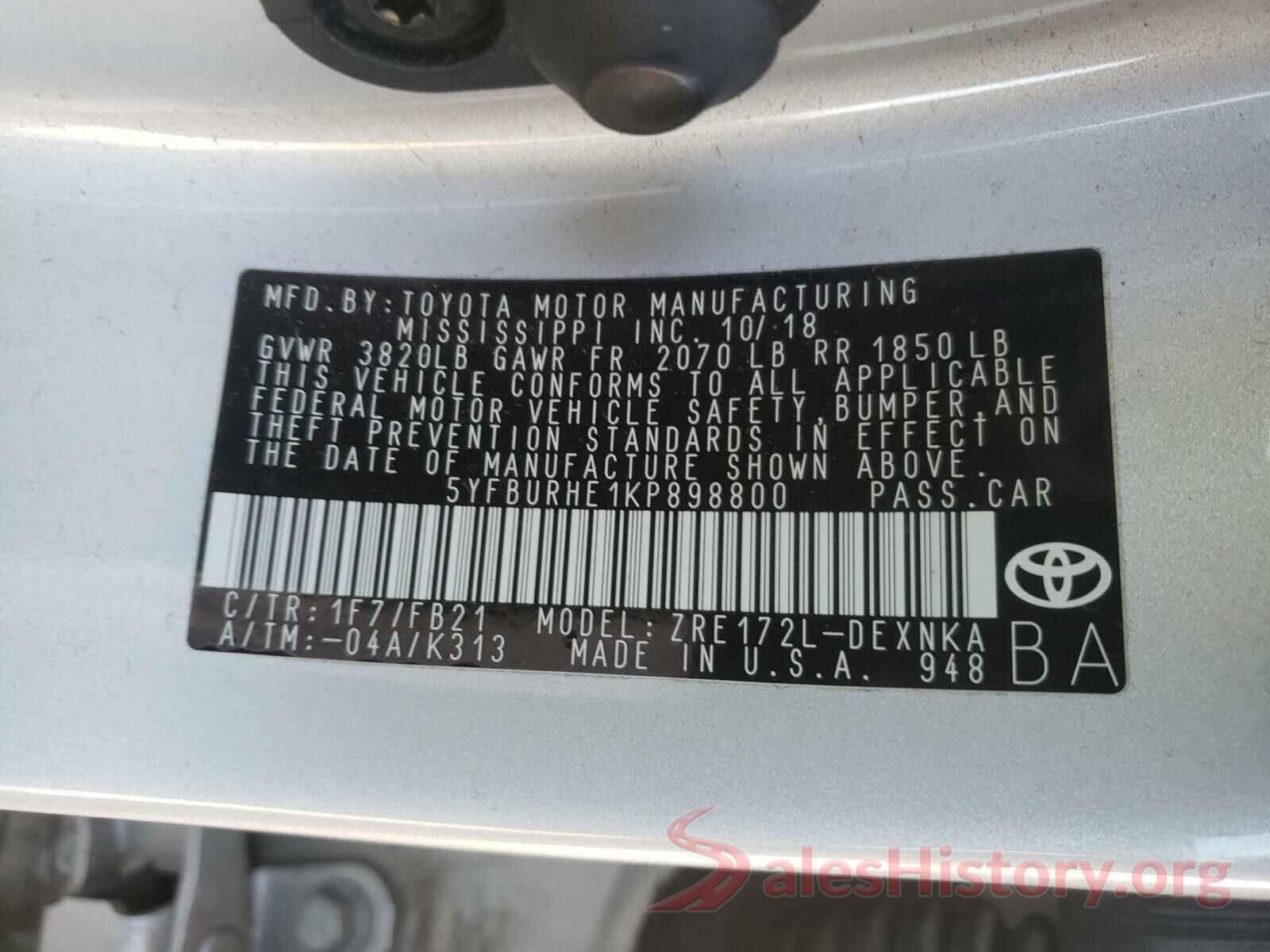 5YFBURHE1KP898800 2019 TOYOTA COROLLA