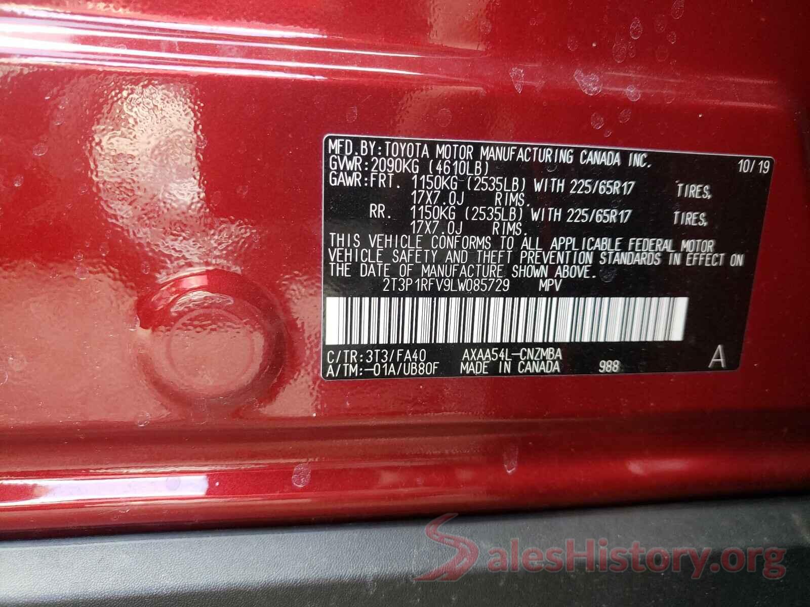 2T3P1RFV9LW085729 2020 TOYOTA RAV4