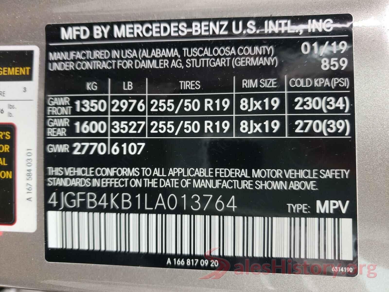 4JGFB4KB1LA013764 2020 MERCEDES-BENZ G CLASS