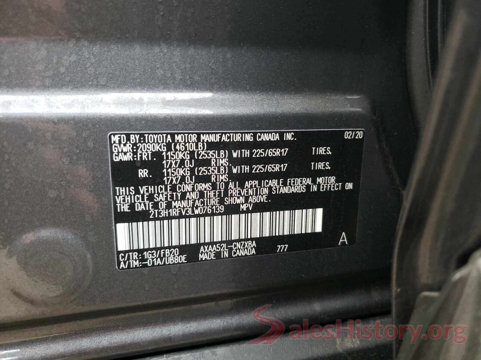 2T3H1RFV3LW076139 2020 TOYOTA RAV4