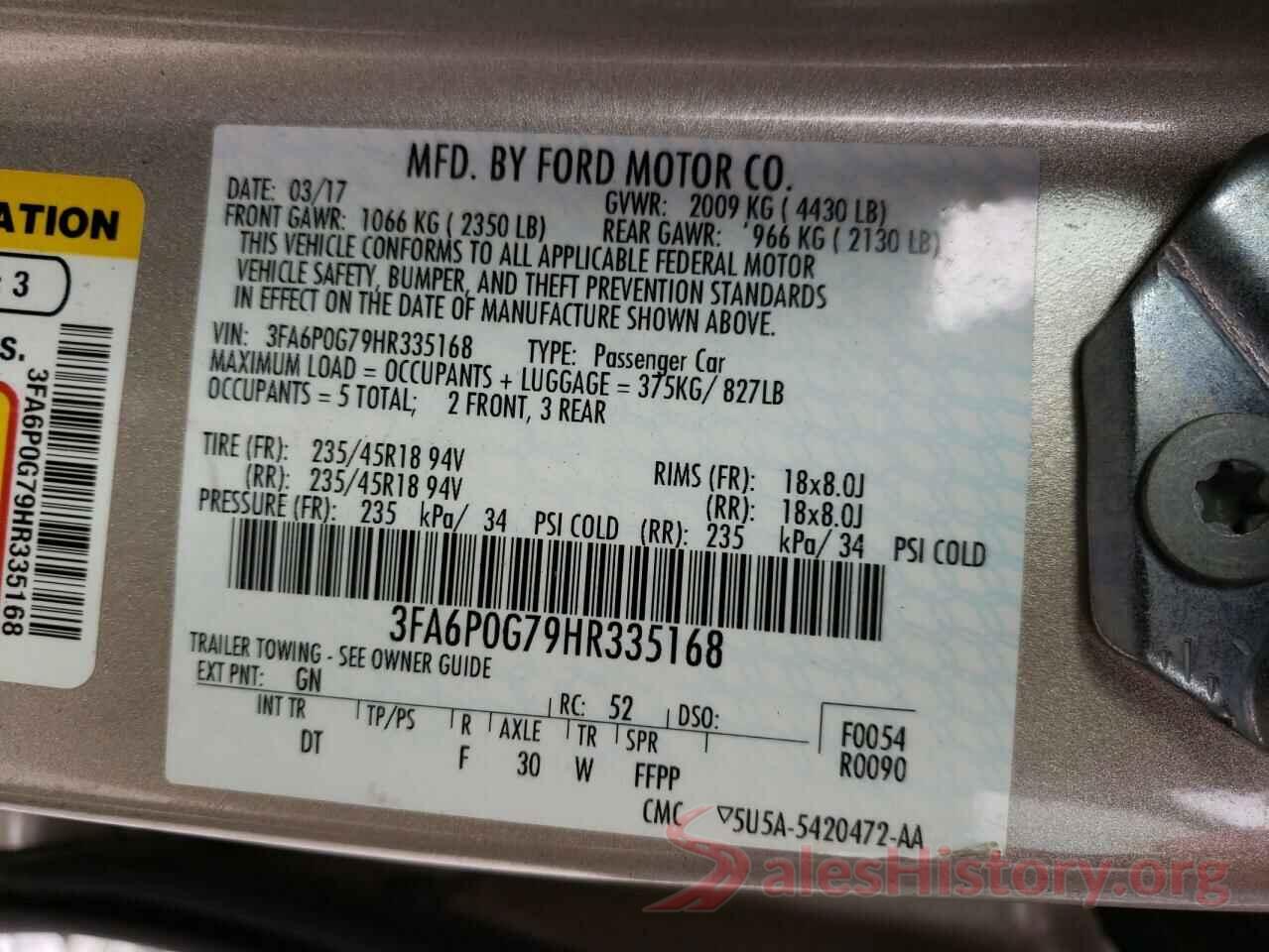 3FA6P0G79HR335168 2017 FORD FUSION