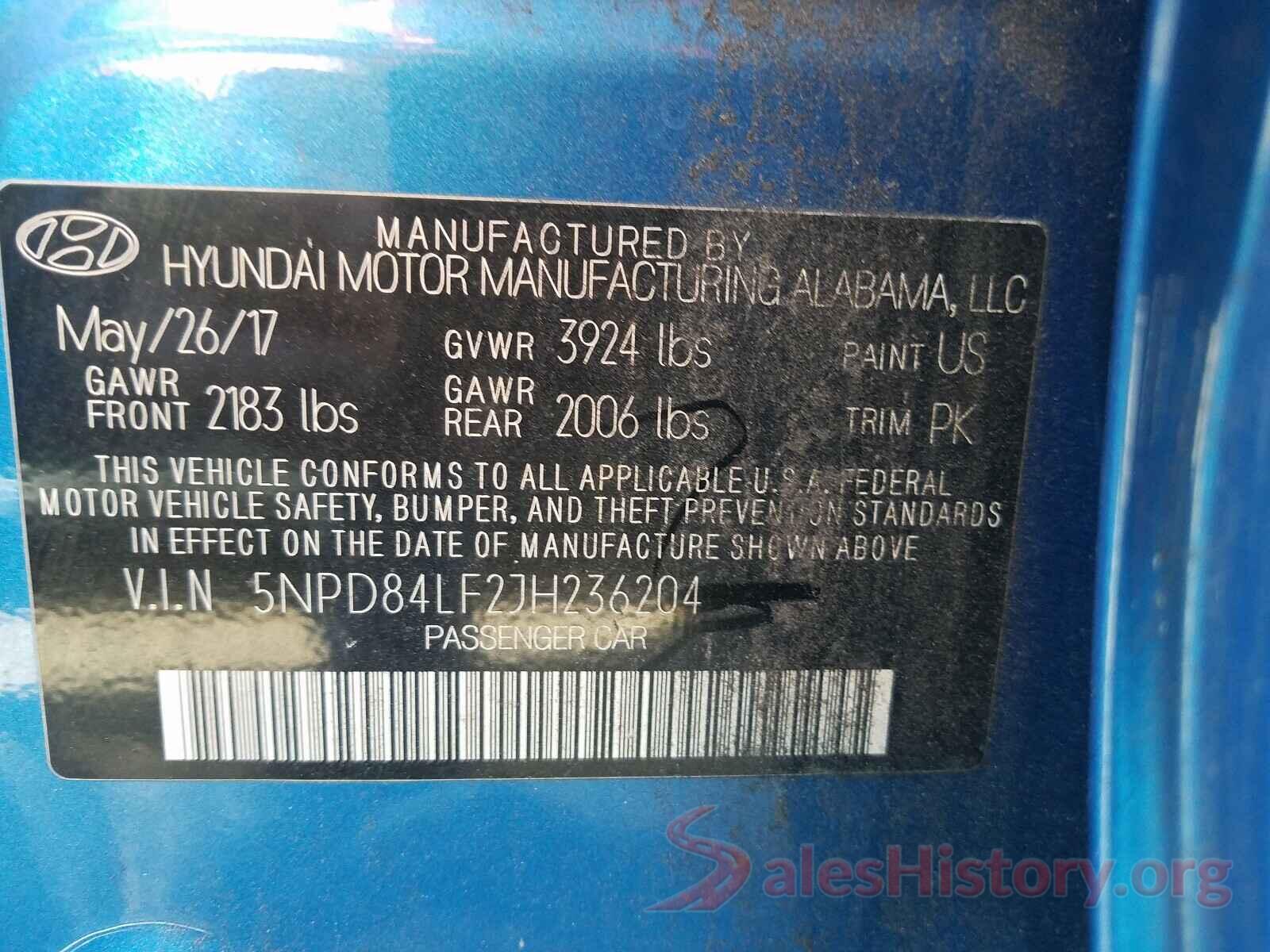 5NPD84LF2JH236204 2018 HYUNDAI ELANTRA