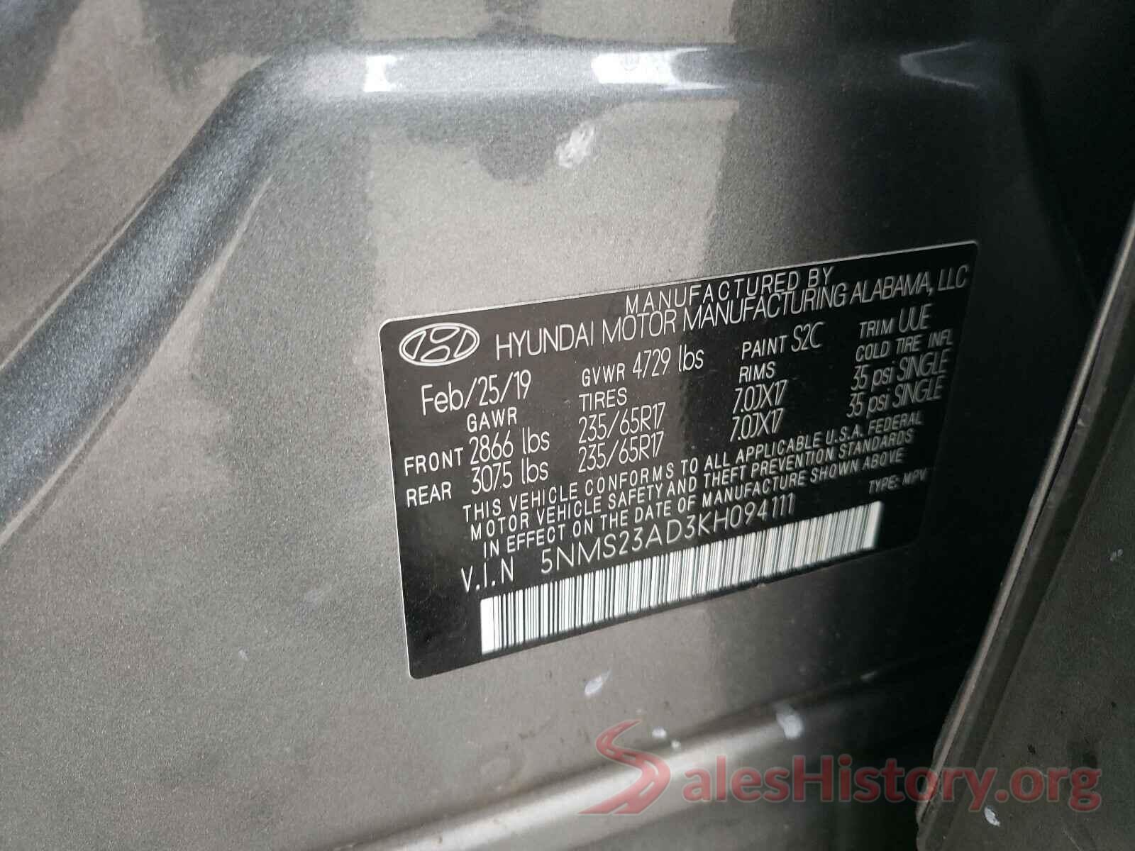 5NMS23AD3KH094111 2019 HYUNDAI SANTA FE