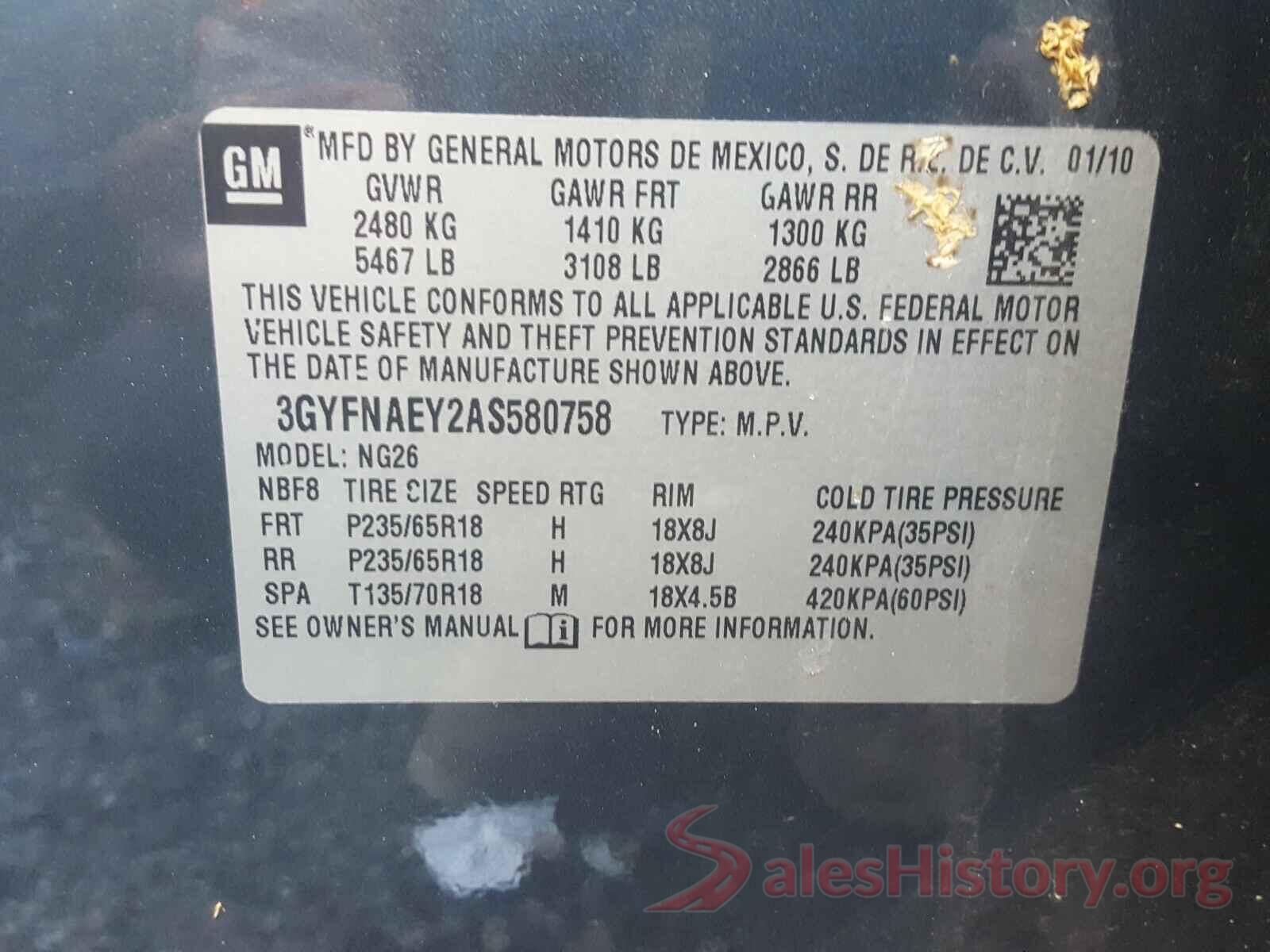 5YJ3E1EB7JF085453 2010 CADILLAC SRX