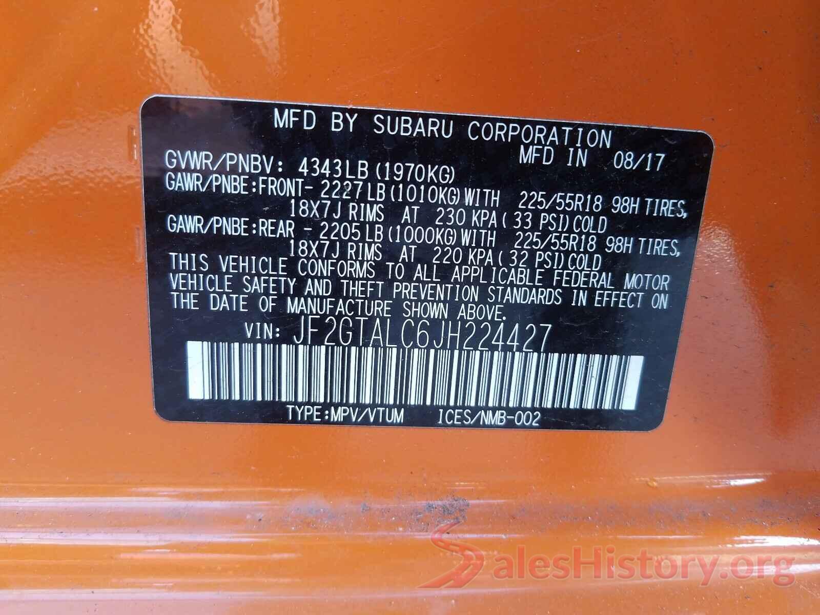 JF2GTALC6JH224427 2018 SUBARU CROSSTREK