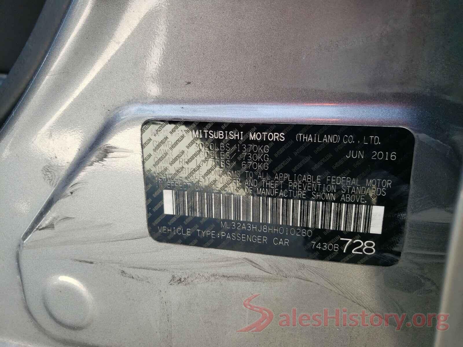 ML32A3HJ8HH010280 2017 MITSUBISHI MIRAGE