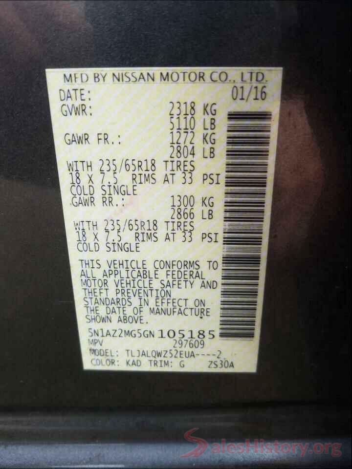 5N1AZ2MG5GN105185 2016 NISSAN MURANO