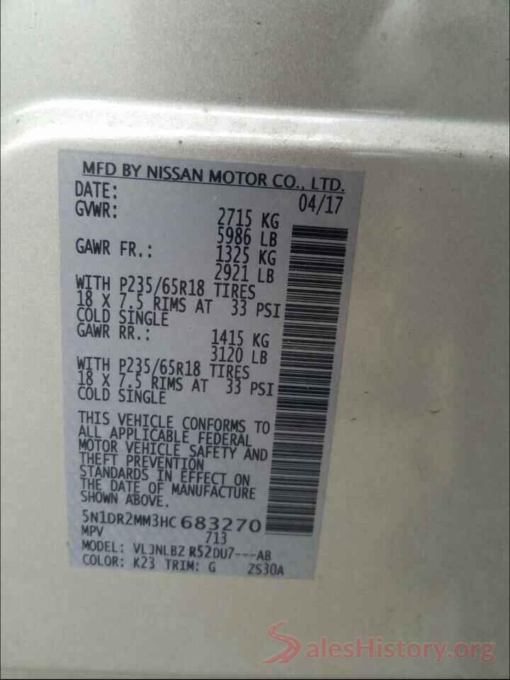 5N1DR2MM3HC683270 2017 NISSAN PATHFINDER