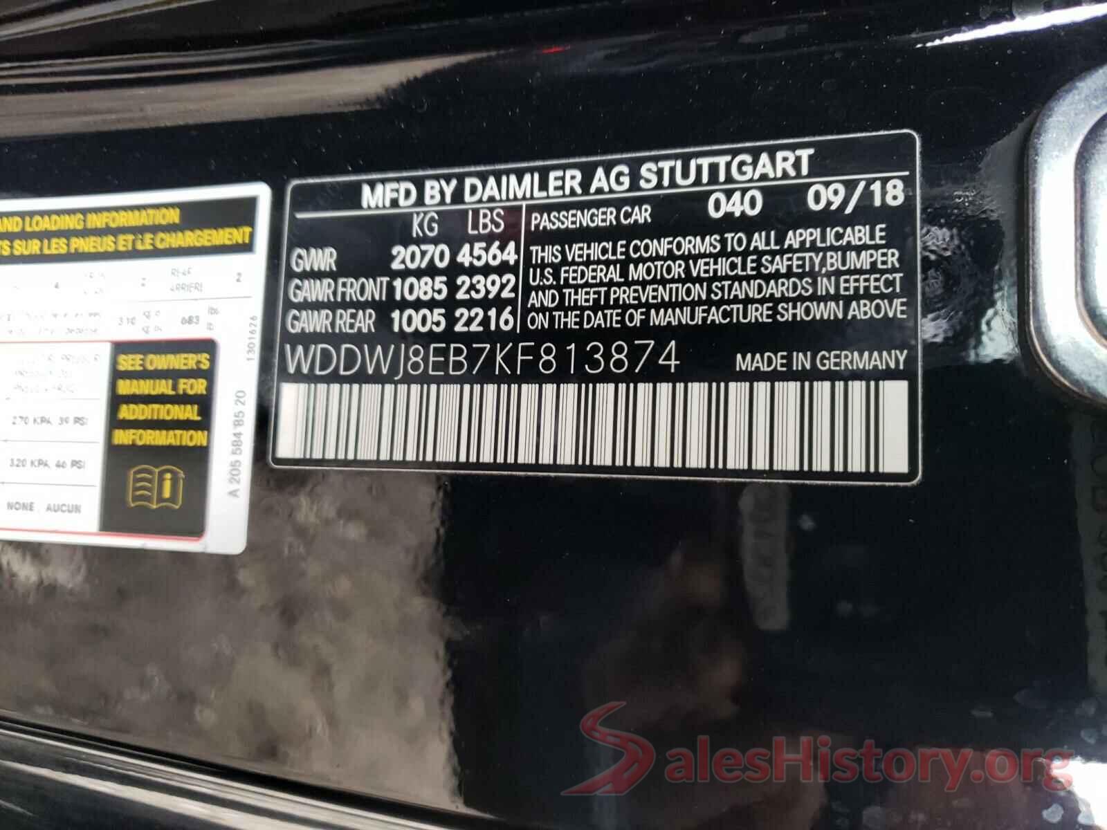 WDDWJ8EB7KF813874 2019 MERCEDES-BENZ C CLASS