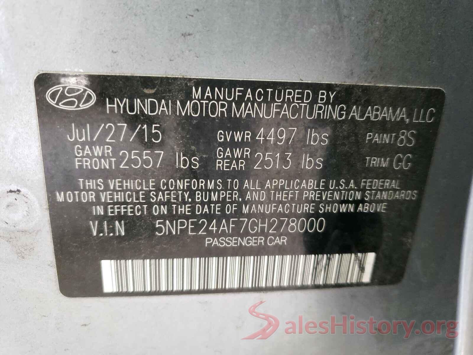 5NPE24AF7GH278000 2016 HYUNDAI SONATA