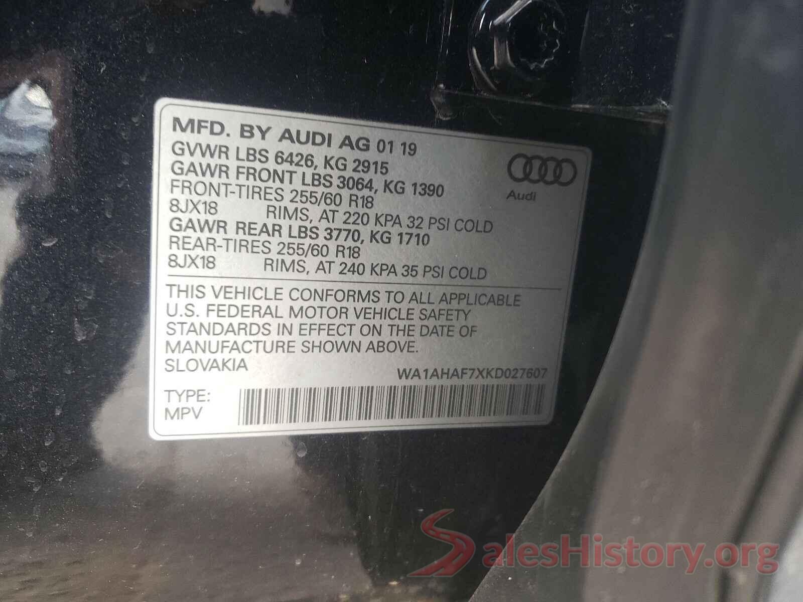 3N1AB7AP8GY298691 2019 AUDI Q7