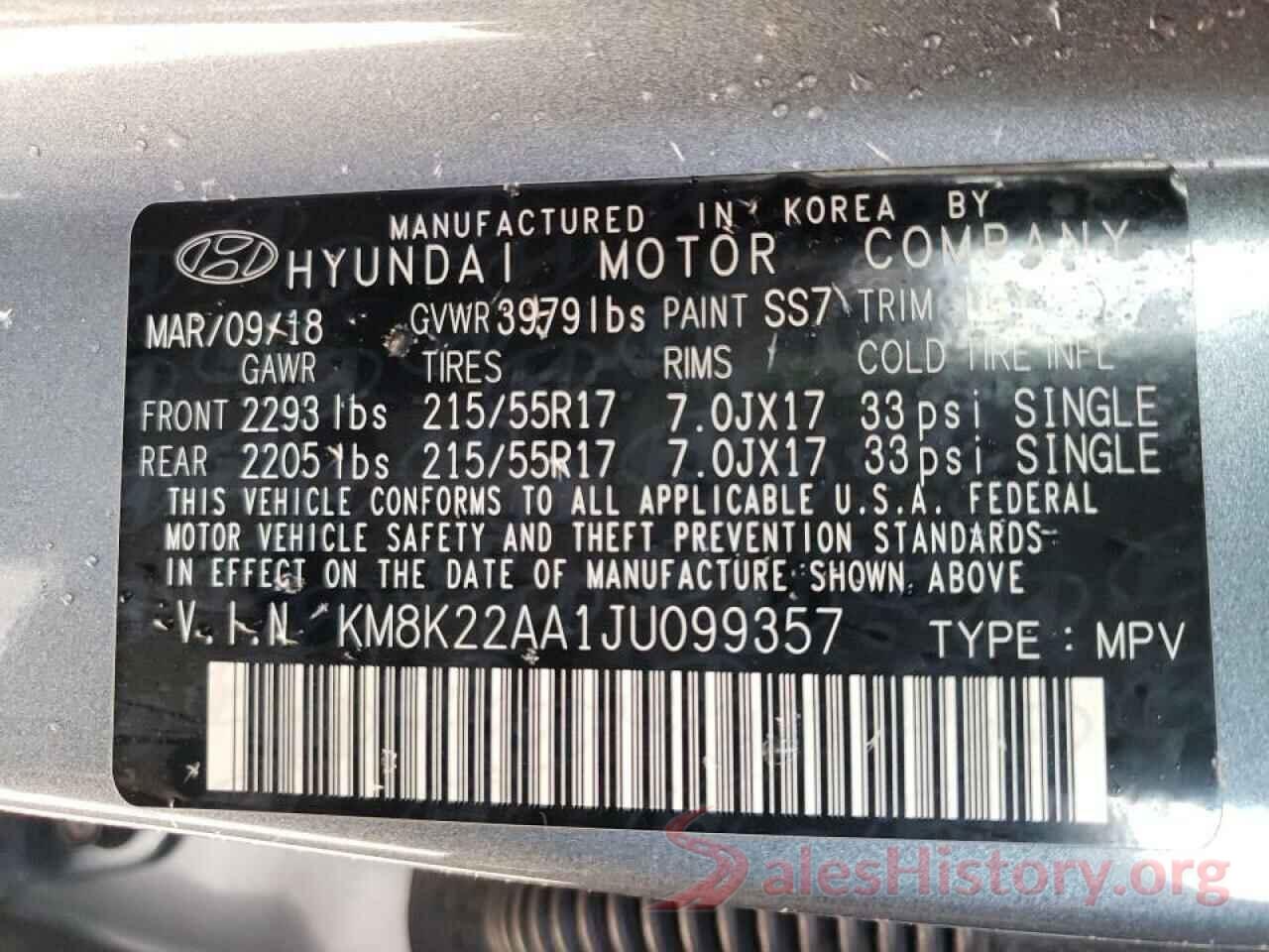 KM8K22AA1JU099357 2018 HYUNDAI KONA