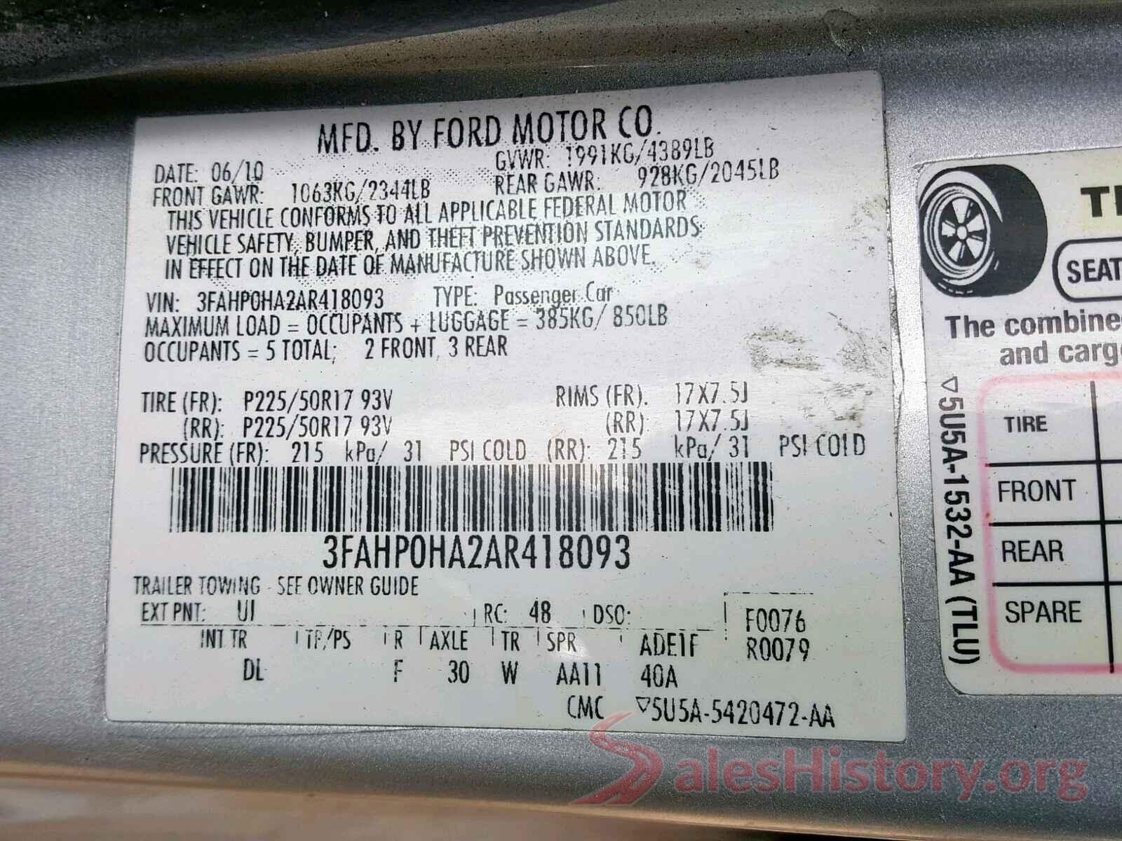 4T1K61AKXMU418976 2010 FORD FUSION SE