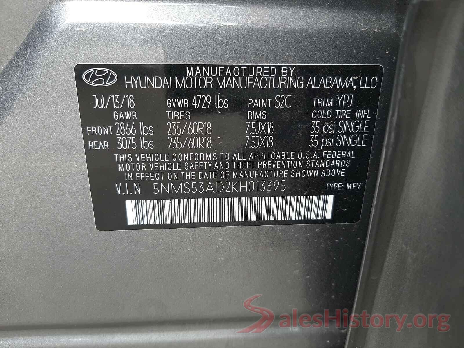 5NMS53AD2KH013395 2019 HYUNDAI SANTA FE