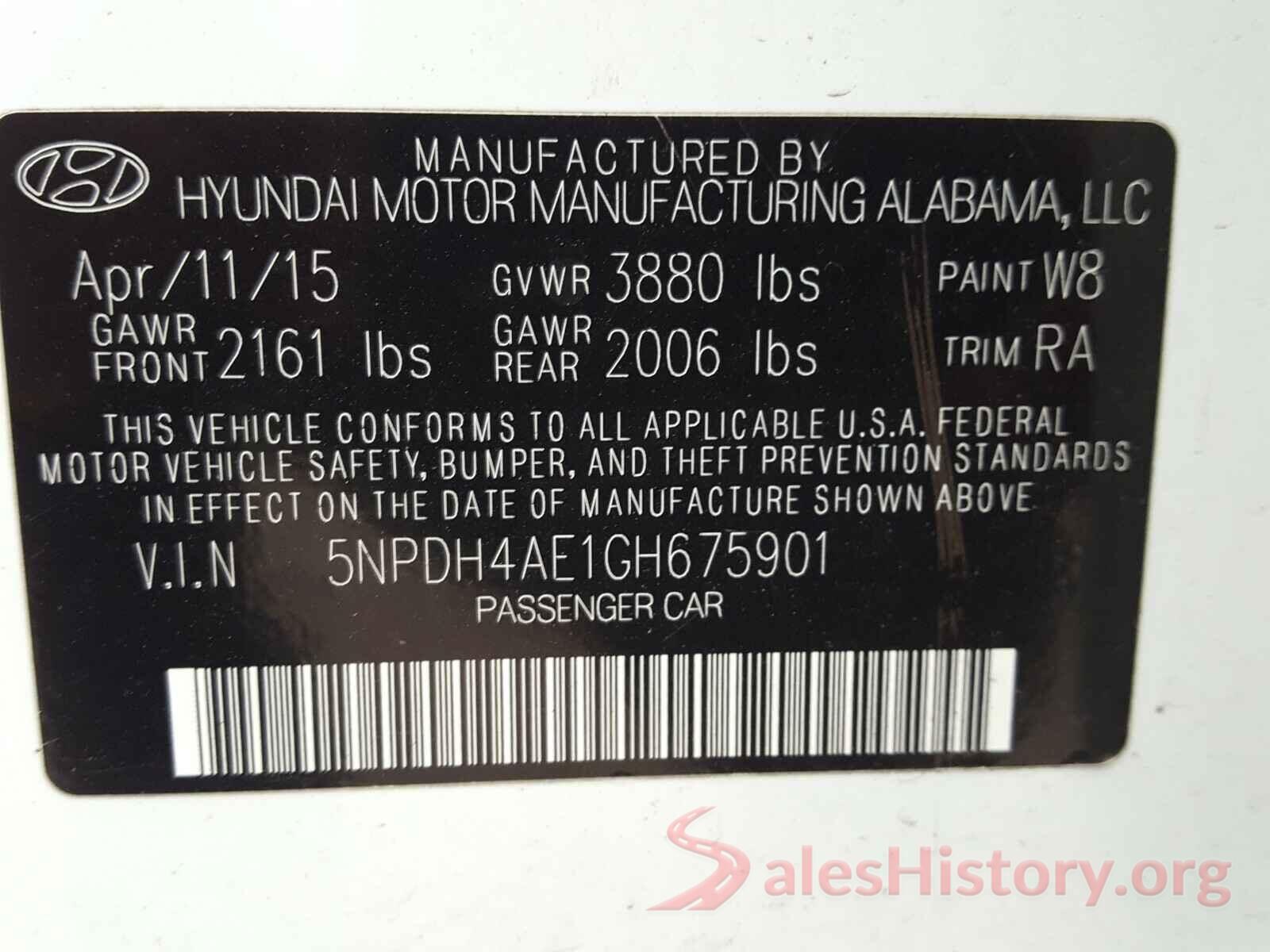 5NPDH4AE1GH675901 2016 HYUNDAI ELANTRA