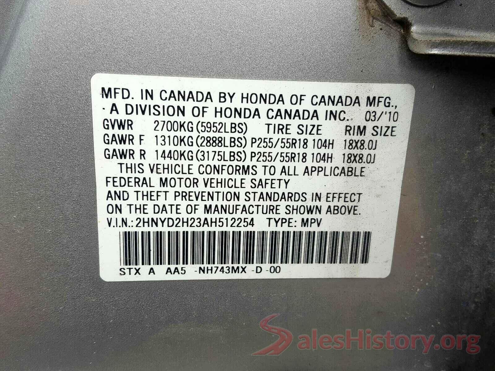 JTMP1RFV3KD502046 2010 ACURA MDX