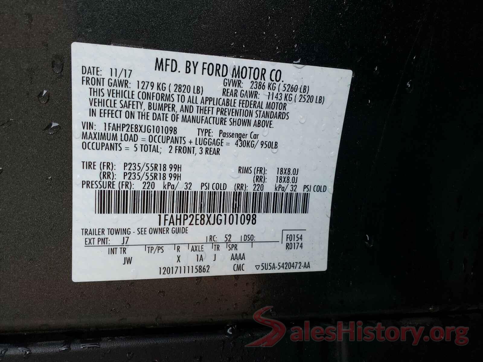 1FAHP2E8XJG101098 2018 FORD TAURUS