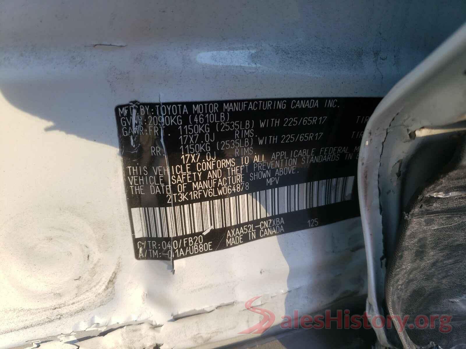 2T3K1RFV6LW064878 2020 TOYOTA RAV4