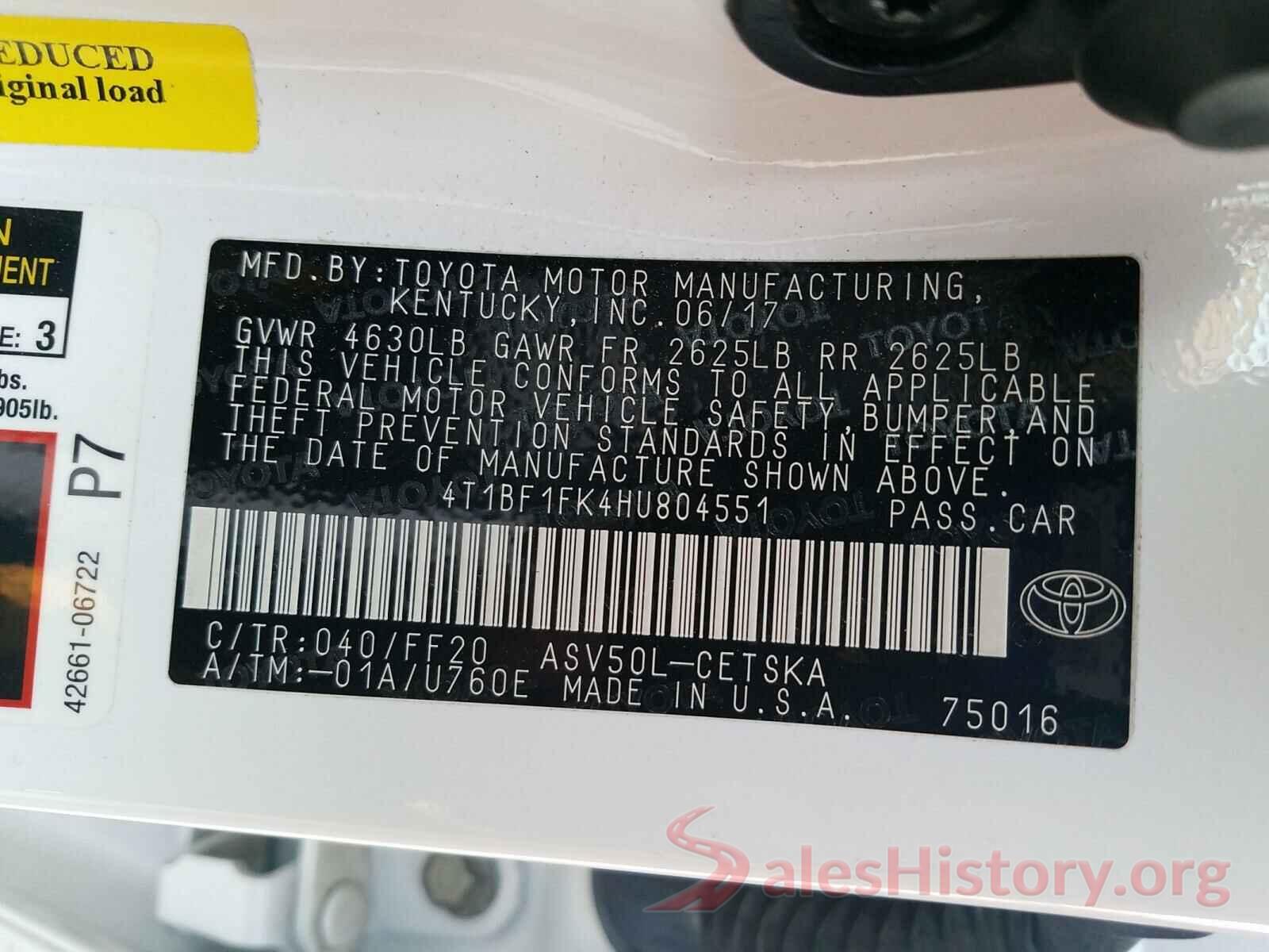 4T1BF1FK4HU804551 2017 TOYOTA CAMRY