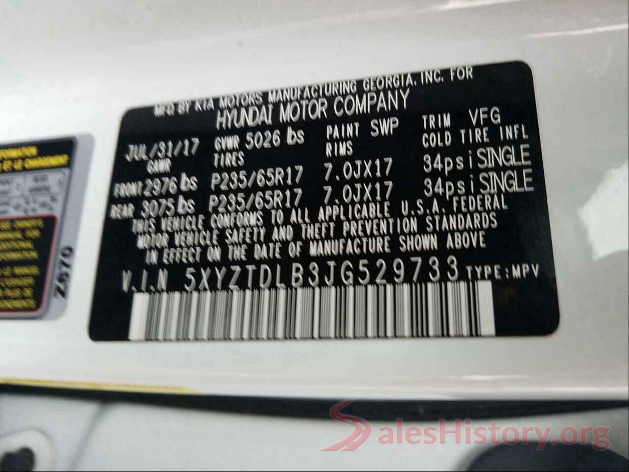 5XYZTDLB3JG529733 2018 HYUNDAI SANTA FE