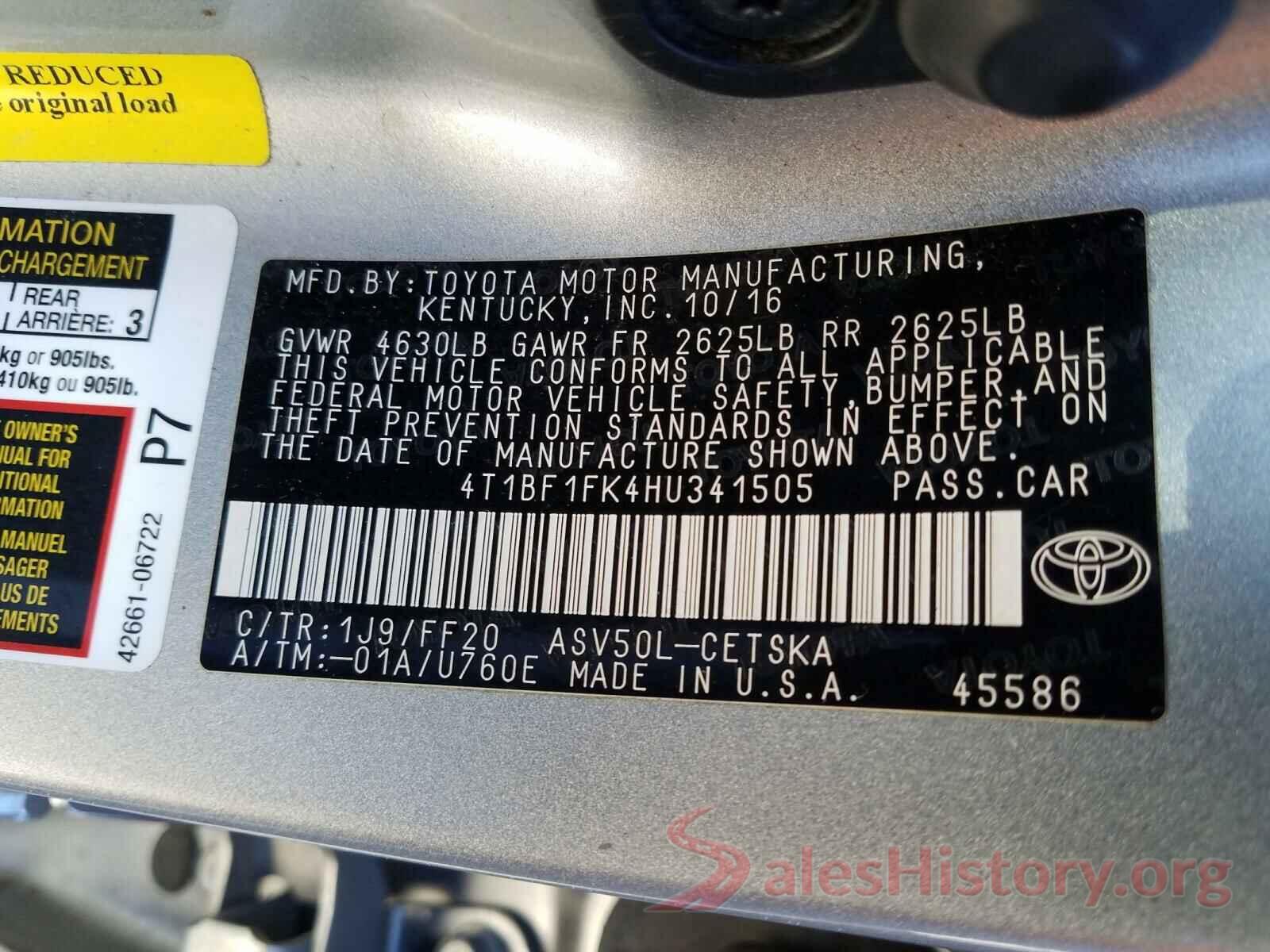 4T1BF1FK4HU341505 2017 TOYOTA CAMRY