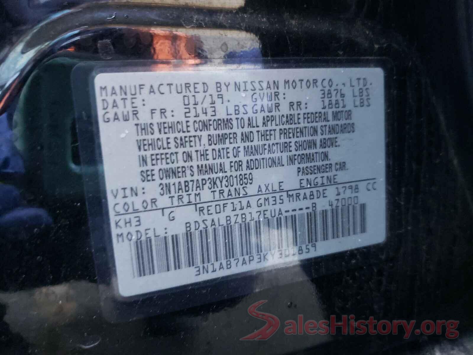 3N1AB7AP3KY301859 2019 NISSAN SENTRA