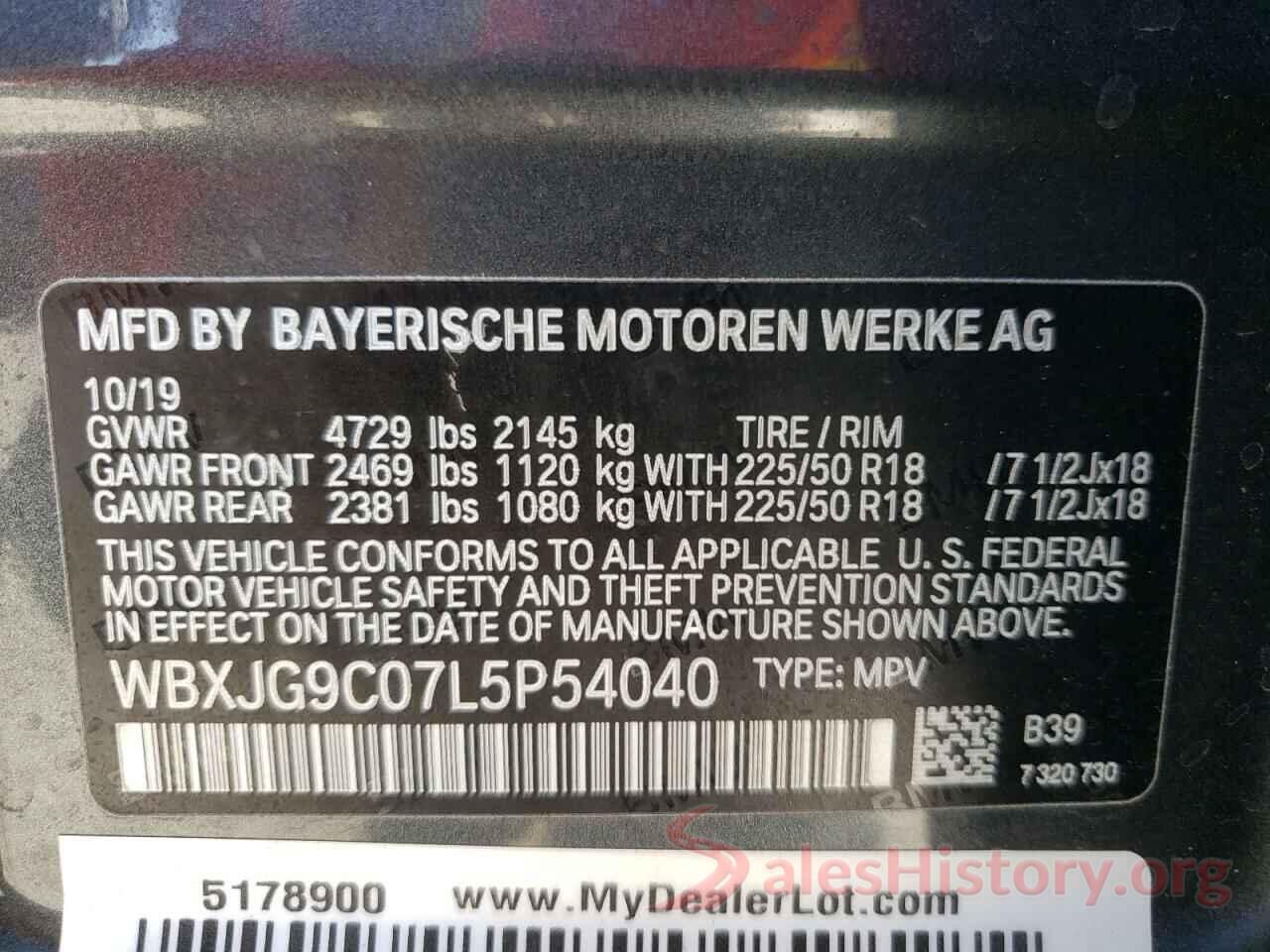 WBXJG9C07L5P54040 2020 BMW X1