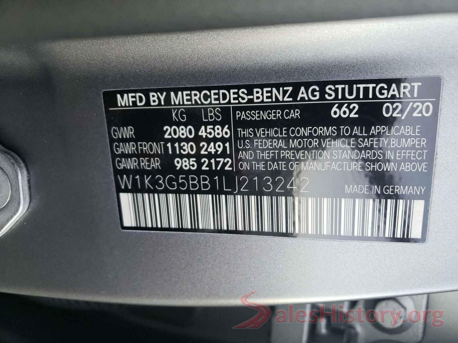 W1K3G5BB1LJ213242 2020 MERCEDES-BENZ ALL OTHER