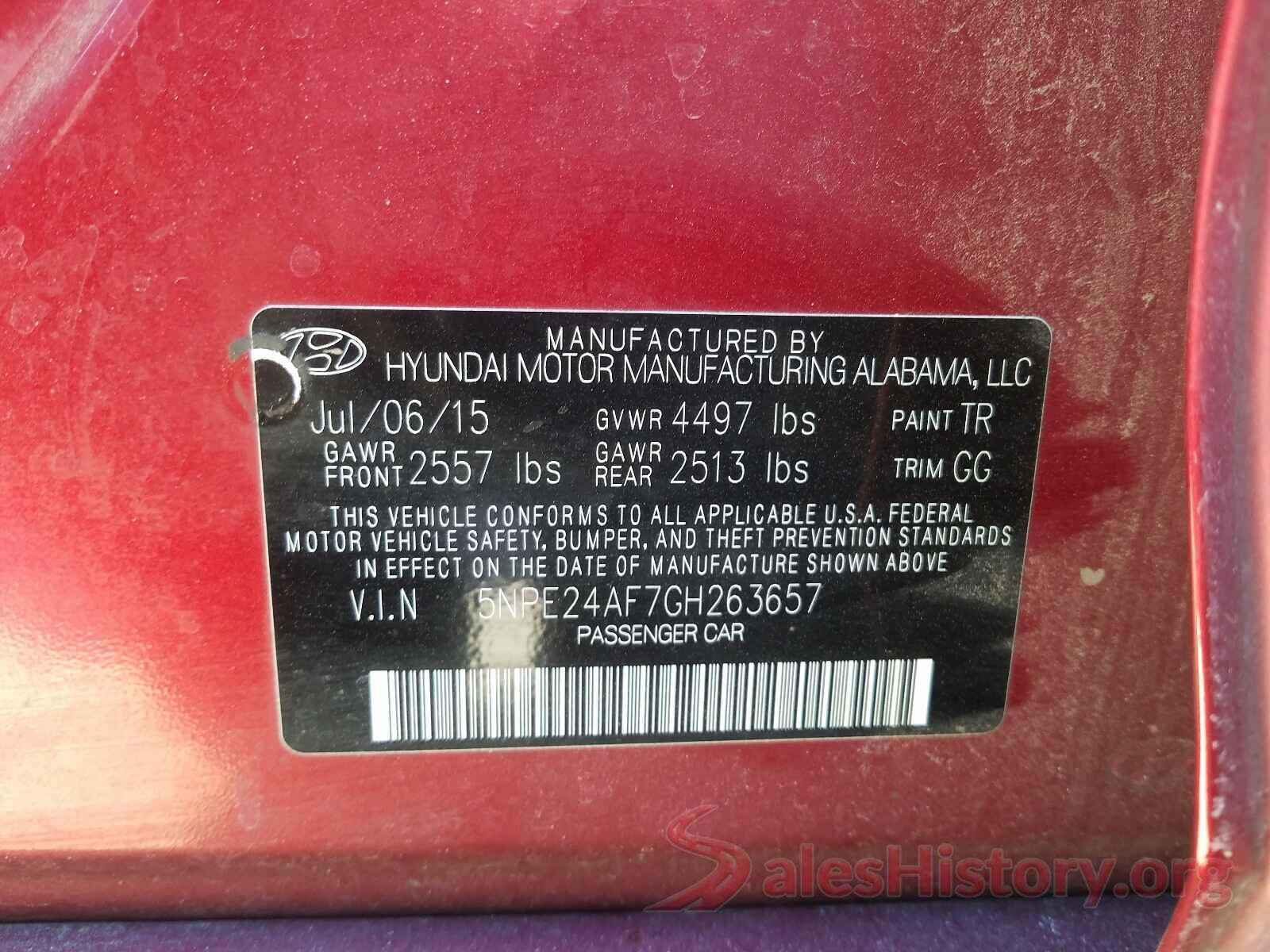 5NPE24AF7GH263657 2016 HYUNDAI SONATA