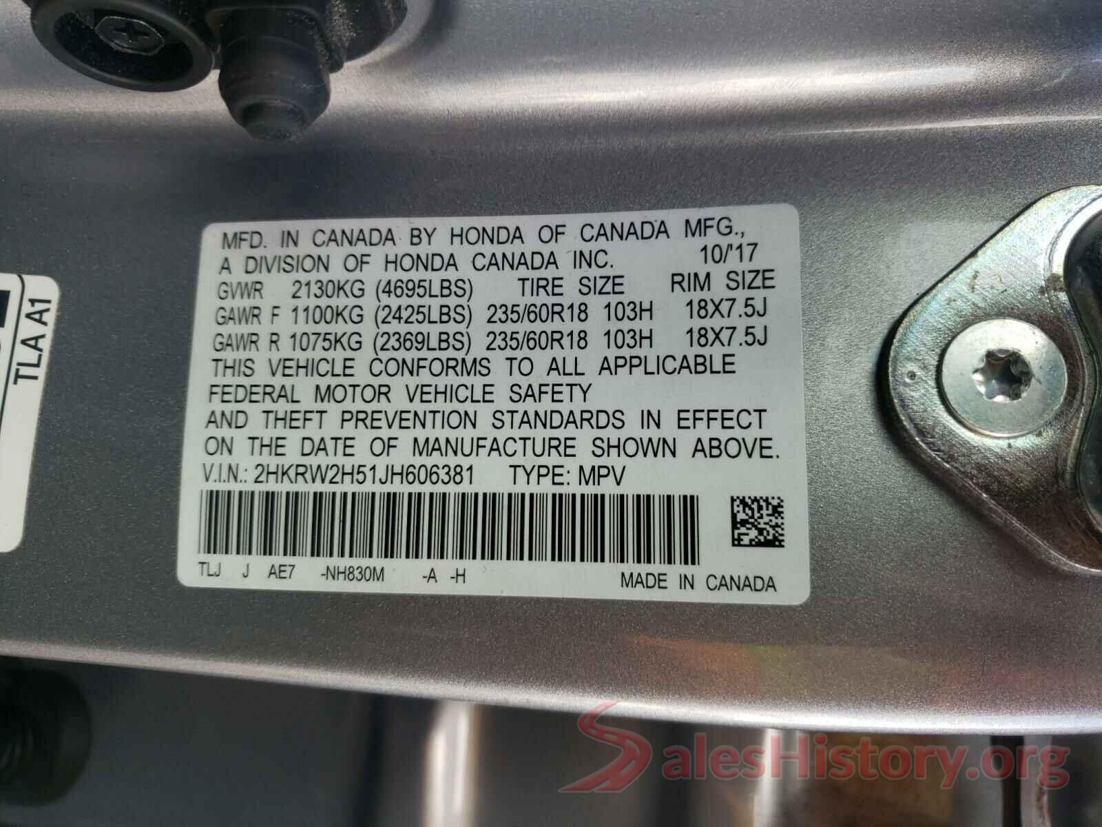 2HKRW2H51JH606381 2018 HONDA CRV