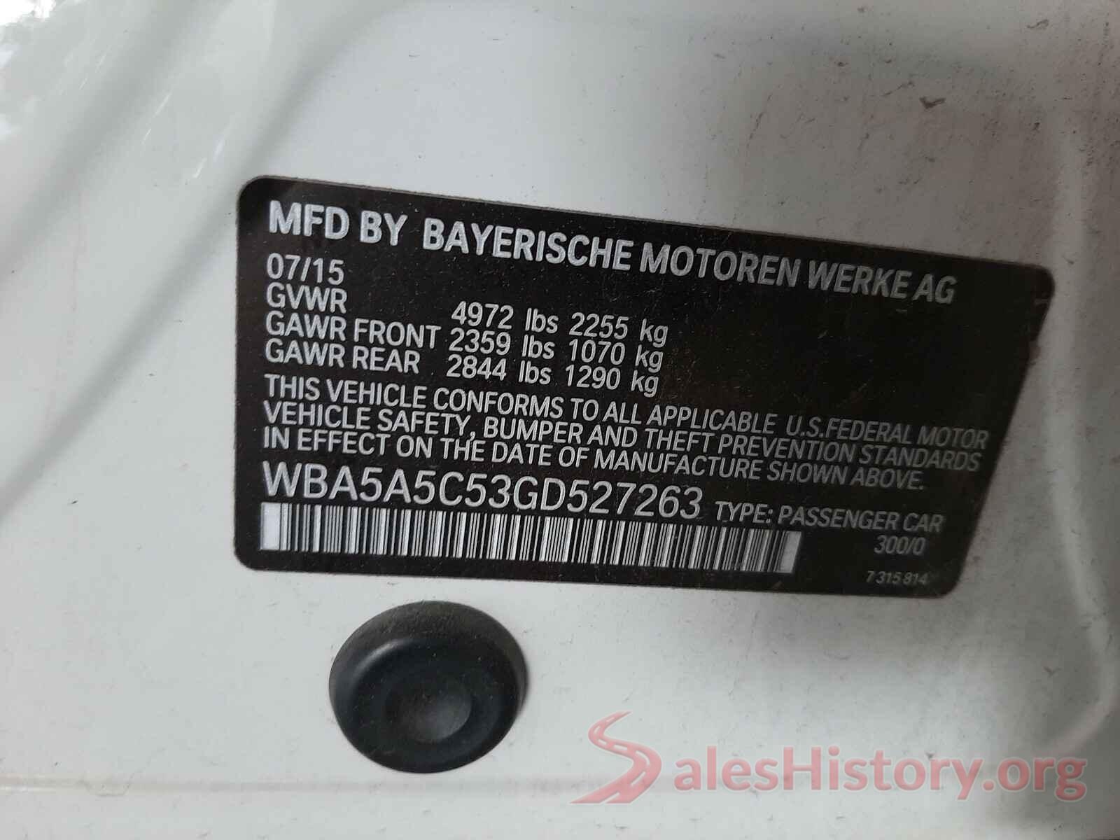 WBA5A5C53GD527263 2016 BMW 5 SERIES