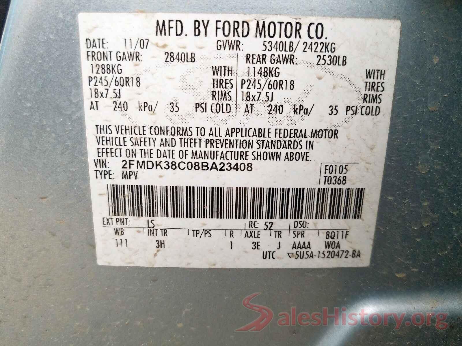 3VWD17AJ9GM267396 2008 FORD EDGE