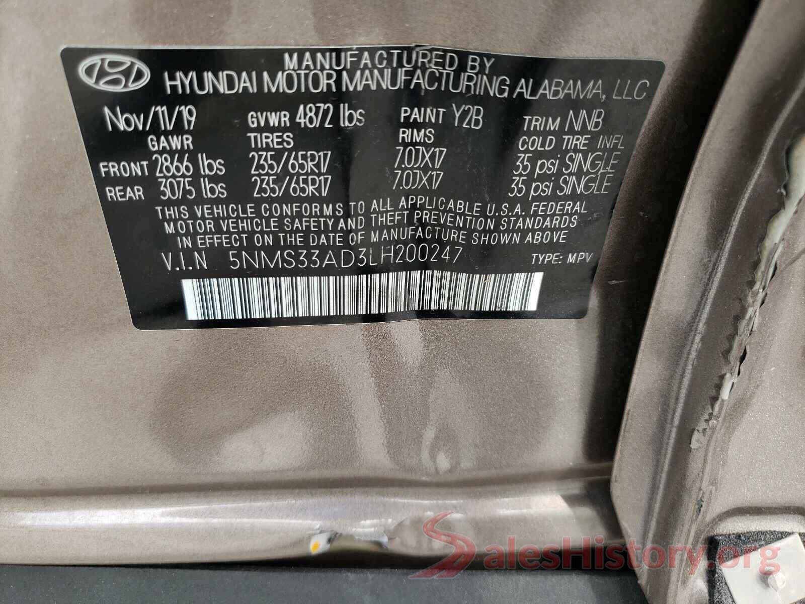 5NMS33AD3LH200247 2020 HYUNDAI SANTA FE