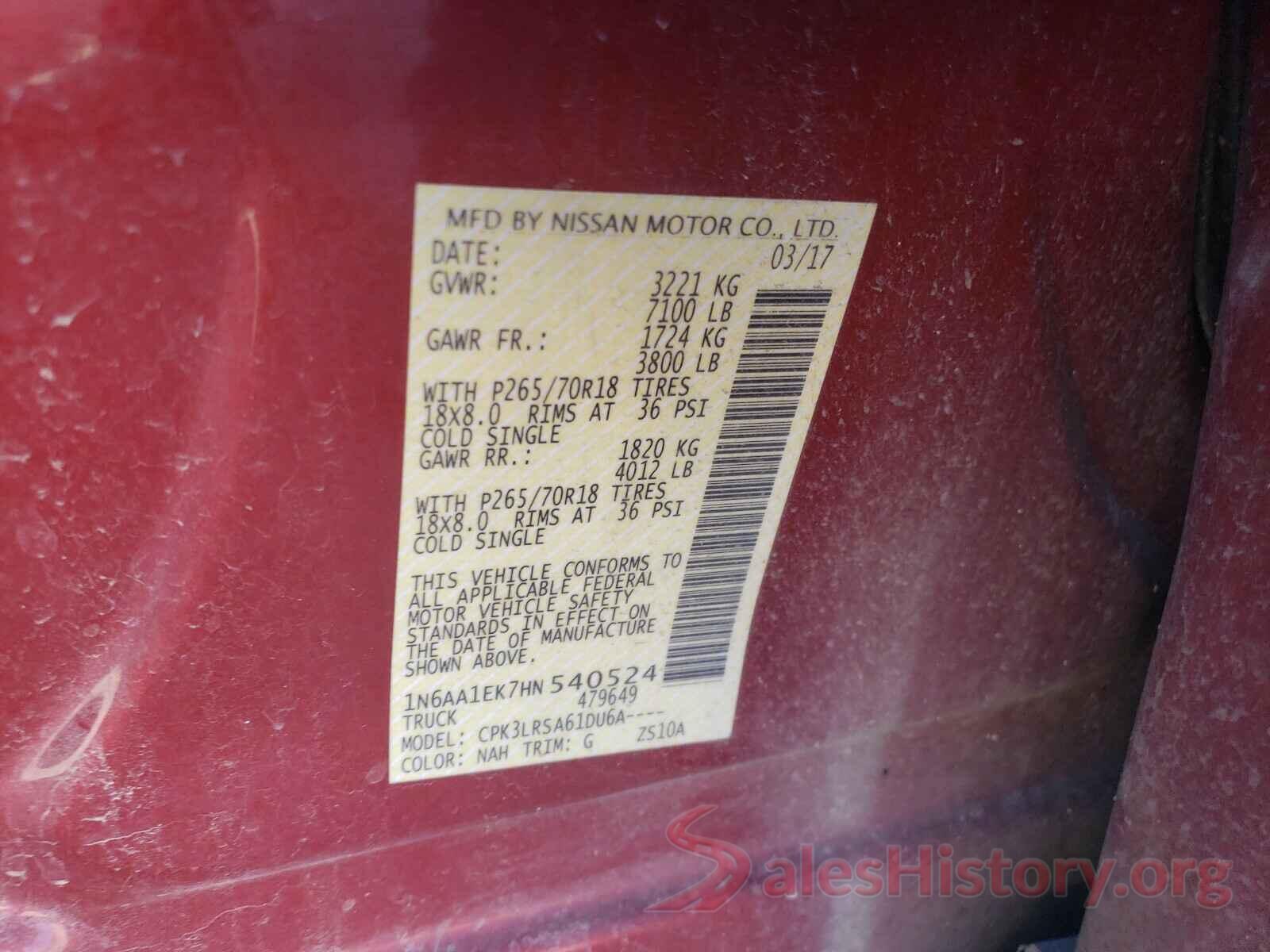 1N6AA1EK7HN540524 2017 NISSAN TITAN