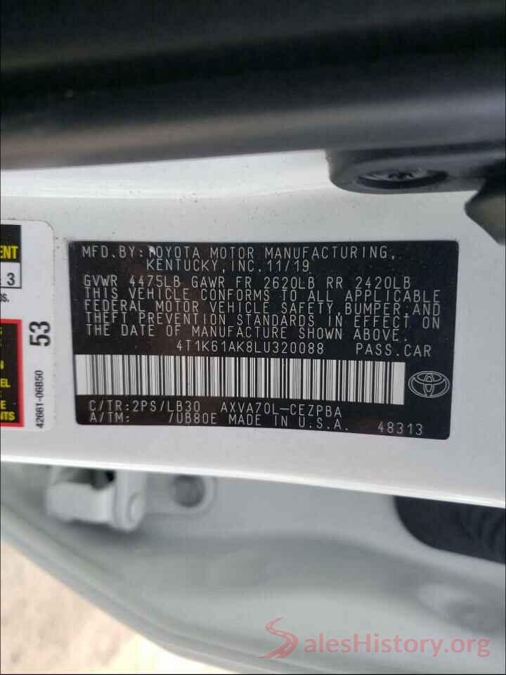 4T1K61AK8LU320088 2020 TOYOTA CAMRY