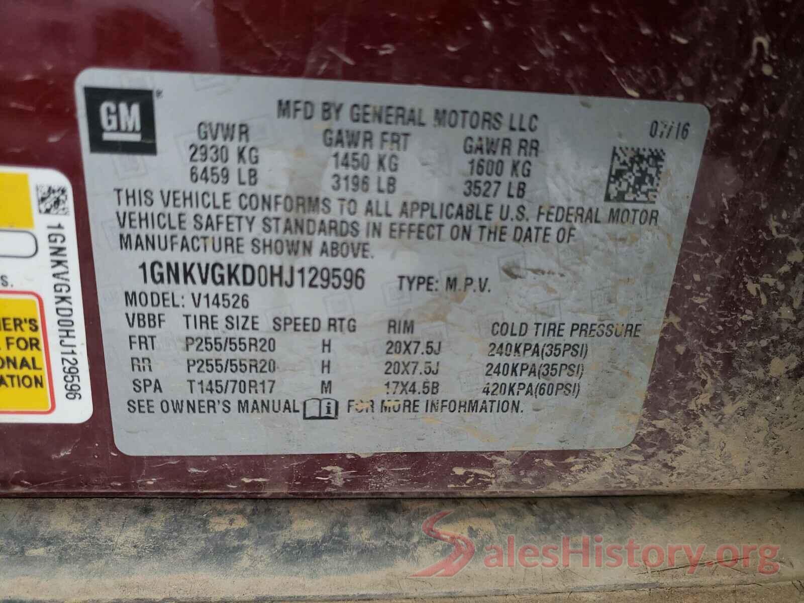 1GNKVGKD0HJ129596 2017 CHEVROLET TRAVERSE