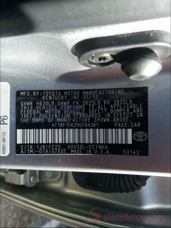 4T1BF1FK2HU784381 2017 TOYOTA CAMRY