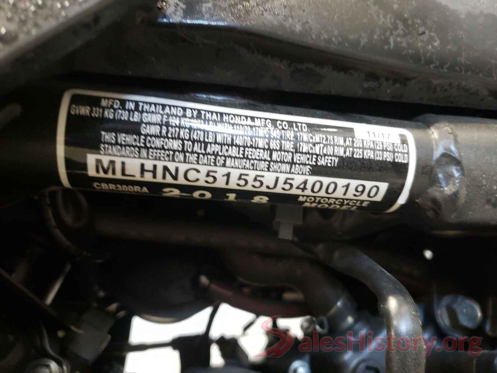 MLHNC5155J5400190 2018 HONDA CBR CYCLE