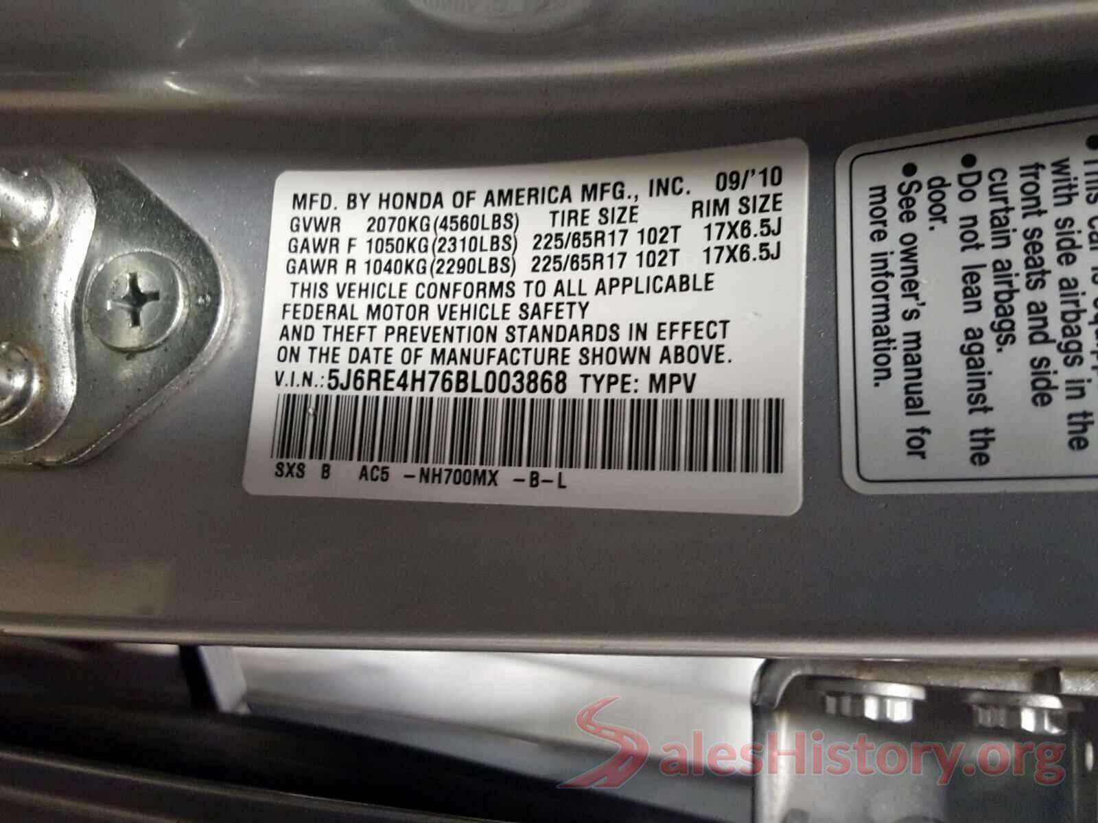 KNAFX4A65G5458160 2011 HONDA CRV