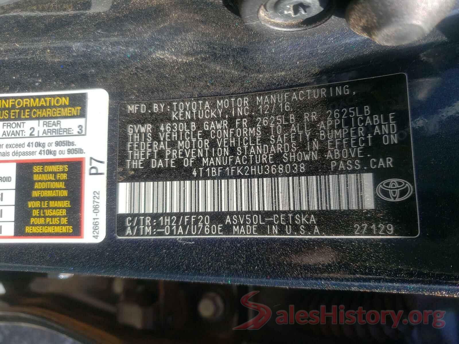 4T1BF1FK2HU368038 2017 TOYOTA CAMRY