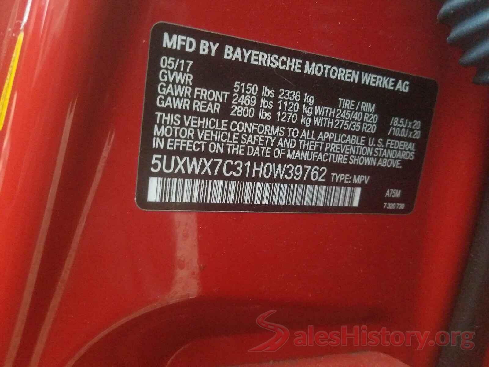 5UXWX7C31H0W39762 2017 BMW X3