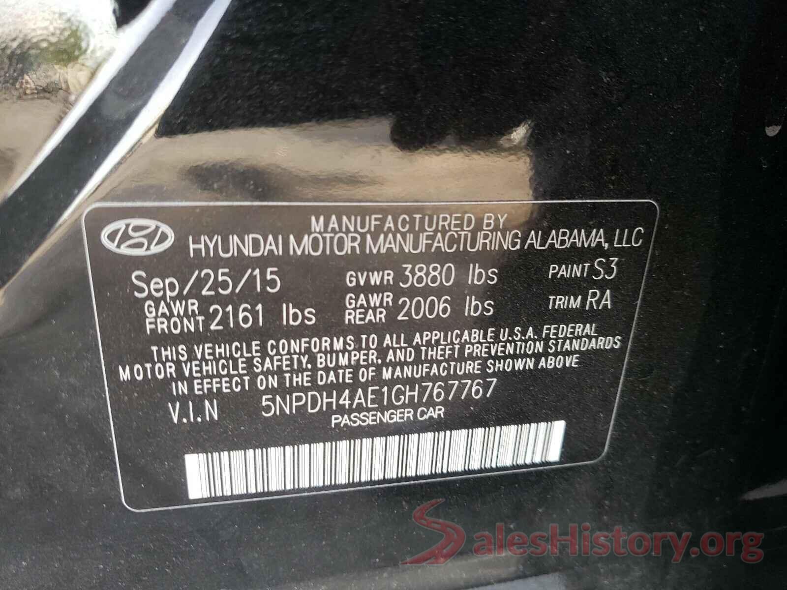 5NPDH4AE1GH767767 2016 HYUNDAI ELANTRA