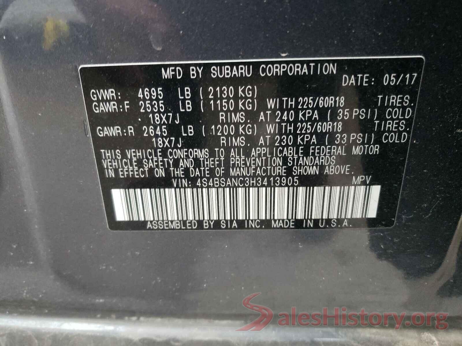 4S4BSANC3H3413905 2017 SUBARU OUTBACK