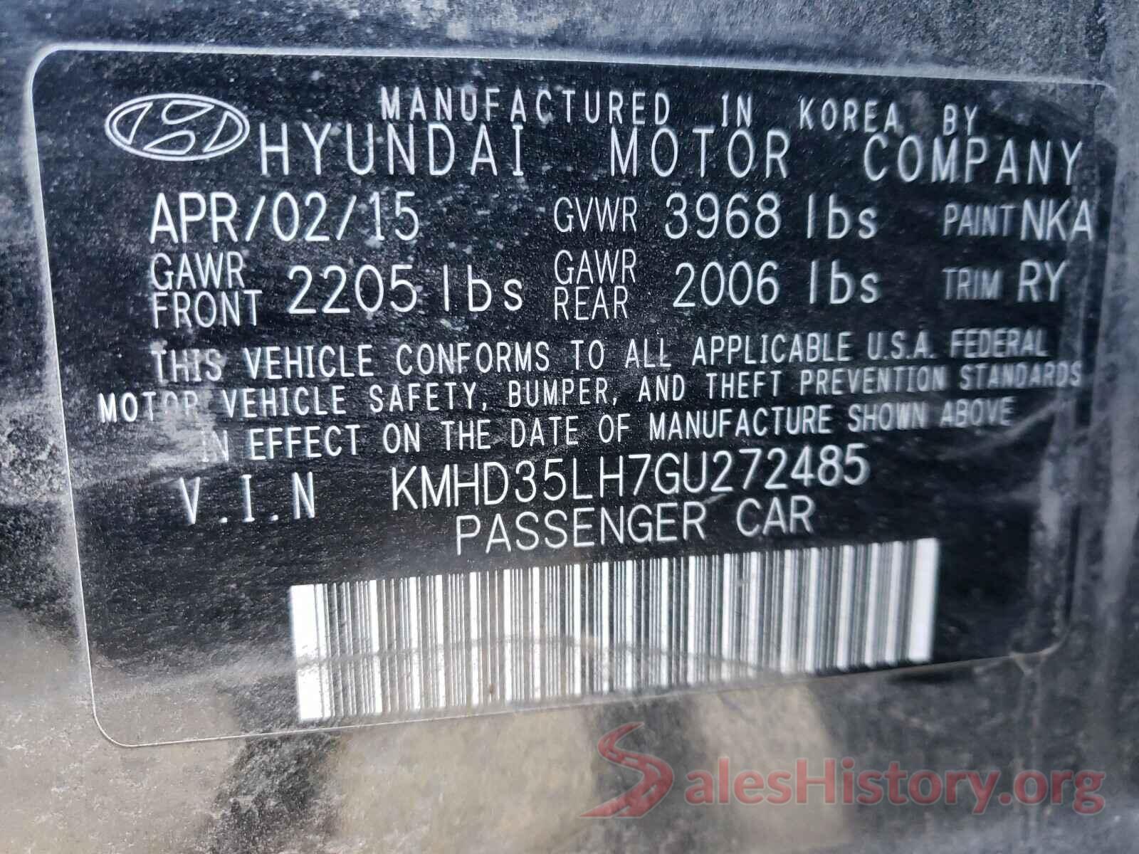 KMHD35LH7GU272485 2016 HYUNDAI ELANTRA